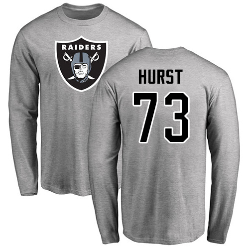 Men Oakland Raiders Ash Maurice Hurst Name and Number Logo NFL Football #73 Long Sleeve T Shirt->oakland raiders->NFL Jersey